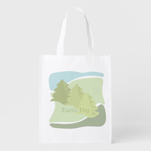 Abstract natural landscape with fir trees and sky grocery bag (Front)