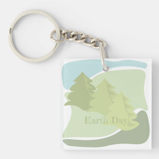 Abstract natural landscape with fir trees and sky keychain (Front)