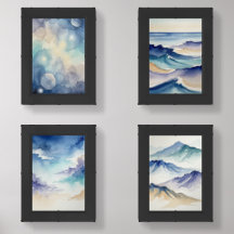 abstract nature art space, sky, mountains, sea