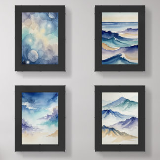 abstract nature art space, sky, mountains, sea wall art sets