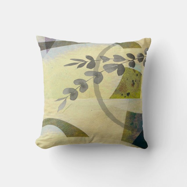  abstract nature art with leaves in moss green   throw pillow (Front)