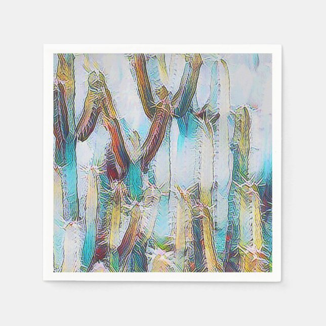 Abstract Nature Cactus in Aqua Blues Decoupage Napkins (Front)