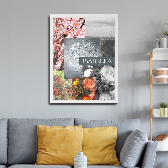 Abstract Nature in Collage Custom Name and Text  Framed Art (Living Room 3)