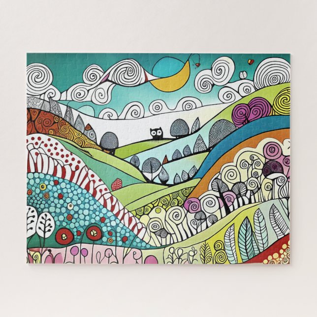 Abstract Nature Line Art Doodle of the Countryside Jigsaw Puzzle (Horizontal)
