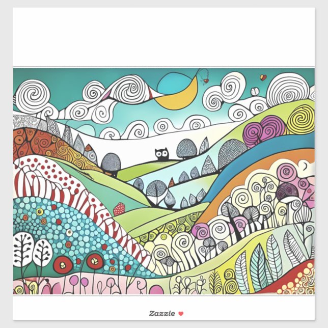 Abstract Nature Line Art Doodle of the Countryside Sticker (Sheet)