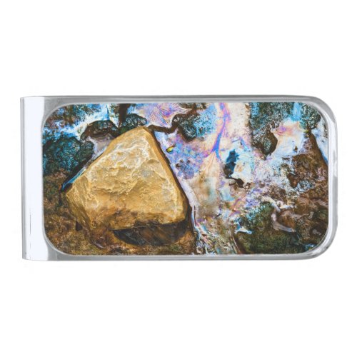 abstract nature still water silver finish money clip