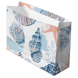 Abstract Nautical Beach Blue Peach Distressed (1) Large Gift Bag