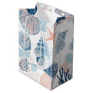 Abstract Nautical Beach Blue Peach Distressed (1) Medium Gift Bag