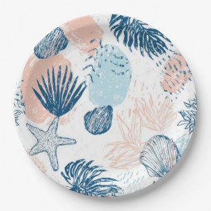 Abstract Nautical Beach Blue Peach Distressed (1) Paper Plates