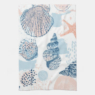 Abstract Nautical Beach Blue Peach Distressed (2) Kitchen Towel