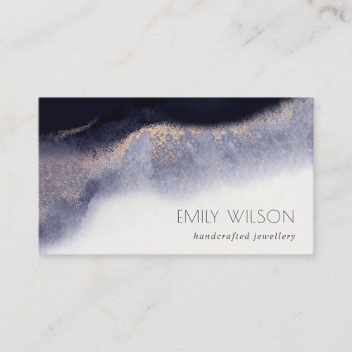 Abstract Navy Black Gold Foil Watercolor Wash Business Card
