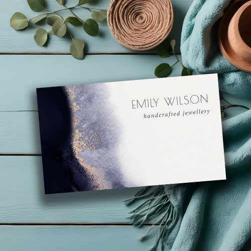 Abstract Navy Black Gold Foil Watercolor Wash Business Card