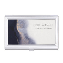 Abstract Navy Black Gold Foil Watercolor Wash Business Card Case