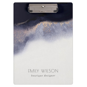Abstract Navy Black Gold Foil Watercolor Wash Clipboard