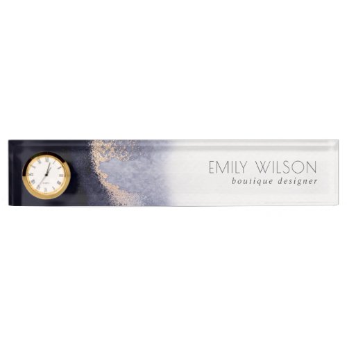 Abstract Navy Black Gold Foil Watercolor Wash Desk Name Plate