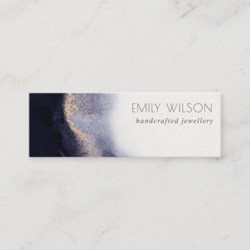 Abstract Navy Black Gold Foil Watercolor Wash Mini Business Card