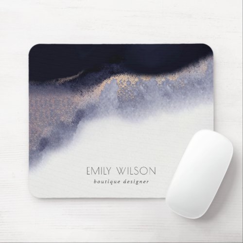 Abstract Navy Black Gold Foil Watercolor Wash Mouse Pad