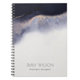 Abstract Navy Black Gold Foil Watercolor Wash Notebook