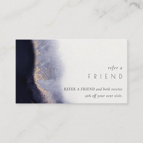 Abstract Navy Black Gold Watercolor Refer a Friend Business Card