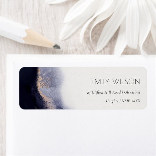 Abstract Navy Black Gold Watercolor Wash Address Label