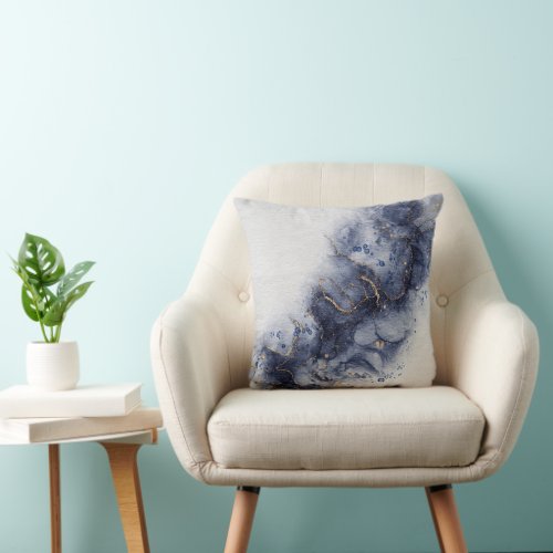 Abstract Navy Blue Agate Water Swirls Throw Pillow