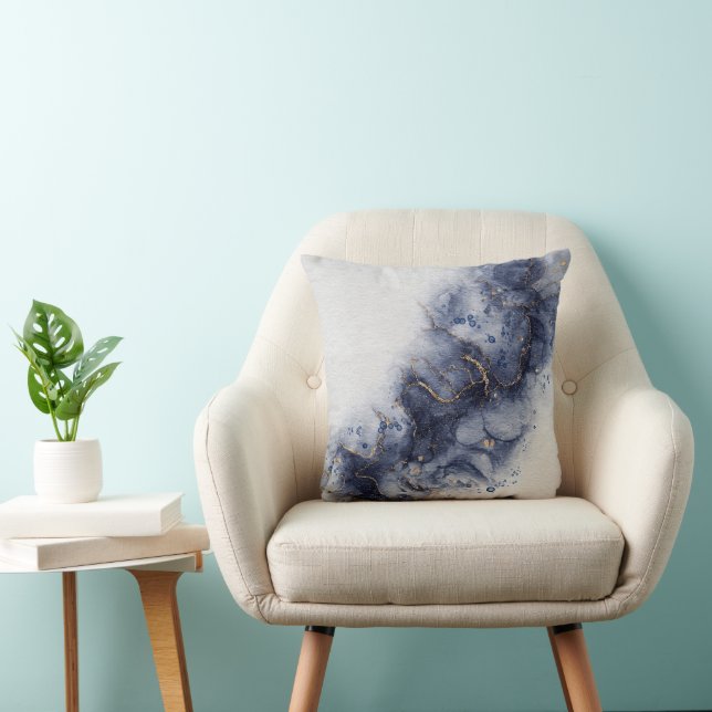 Abstract Navy Blue Agate Water Swirls Throw Pillow (Chair)