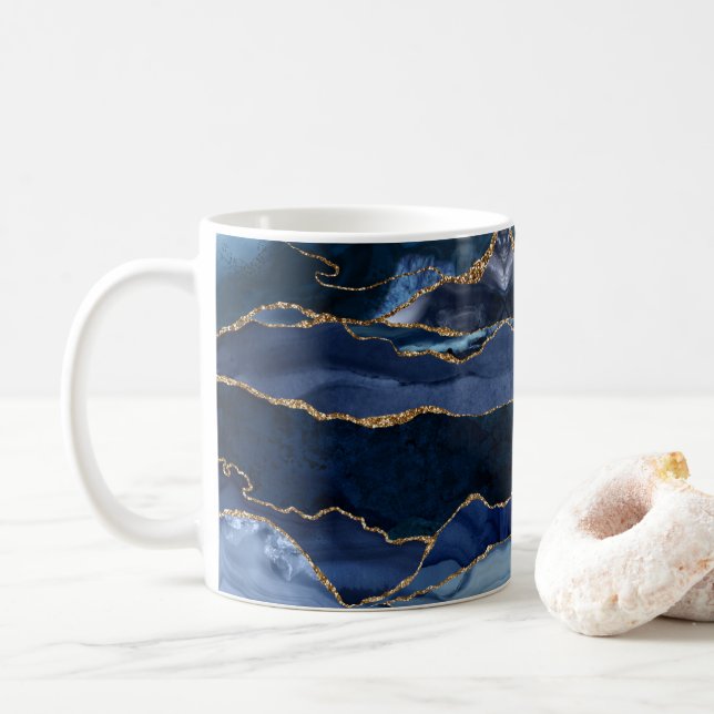 Abstract Navy Blue Agate Watercolor Coffee Mug (With Donut)