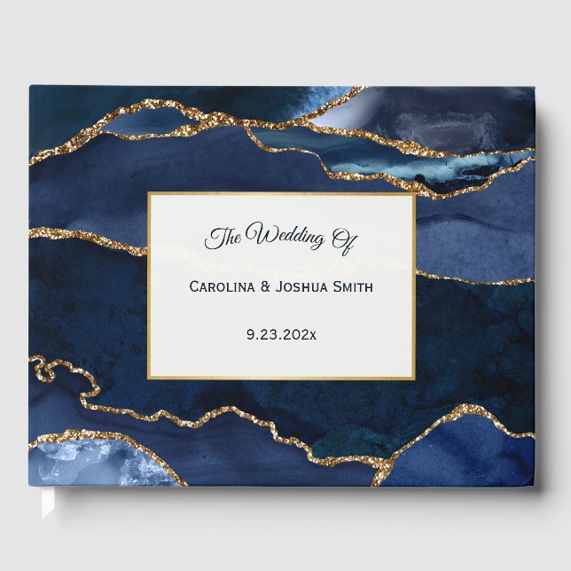 Abstract Navy Blue Agate Watercolor Guest Book (Front)