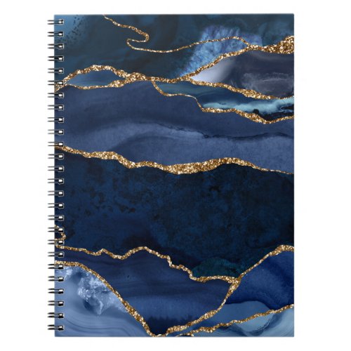 Abstract Navy Blue Agate Watercolor Notebook