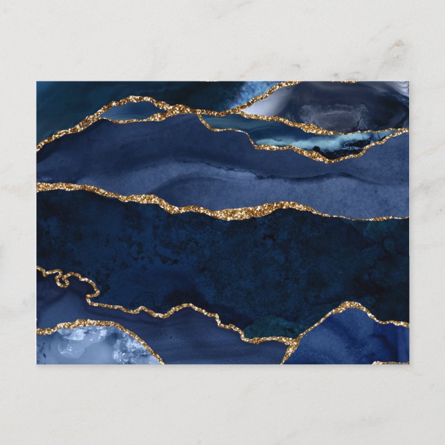 Abstract Navy Blue Agate Watercolor Postcard (Front)
