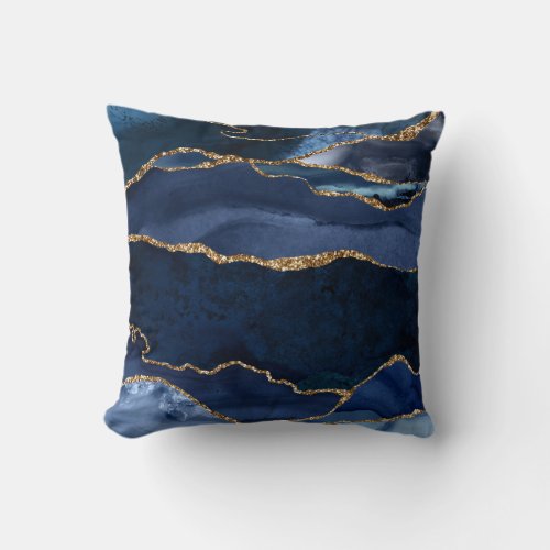 Abstract Navy Blue Agate Watercolor Throw Pillow