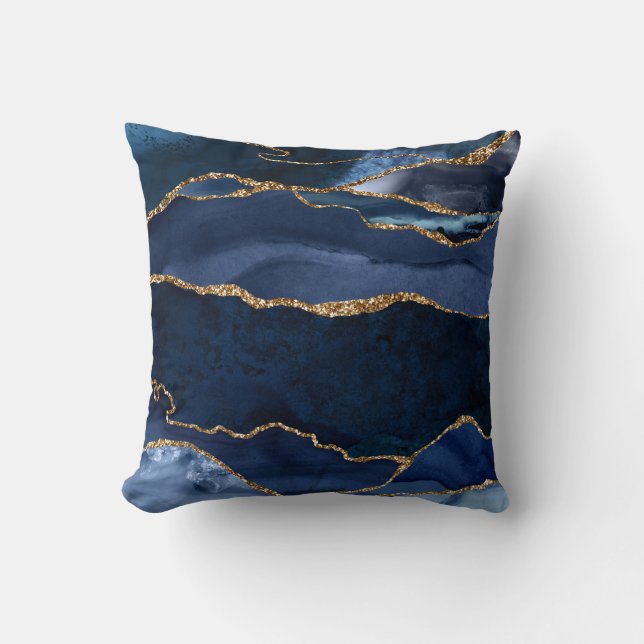 Abstract Navy Blue Agate Watercolor Throw Pillow (Front)