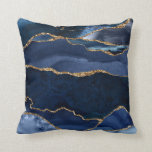 Abstract Navy Blue Agate Watercolor Throw Pillow