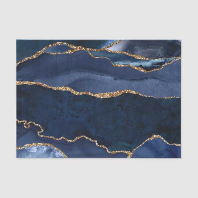 Abstract Navy Blue Agate Watercolor Tissue Paper (Front)