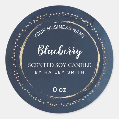 Abstract Navy Blue And Gold Scented Soy Candle Classic Round Sticker