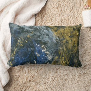 Abstract Navy Blue Black Gold Art Lumbar Pillow