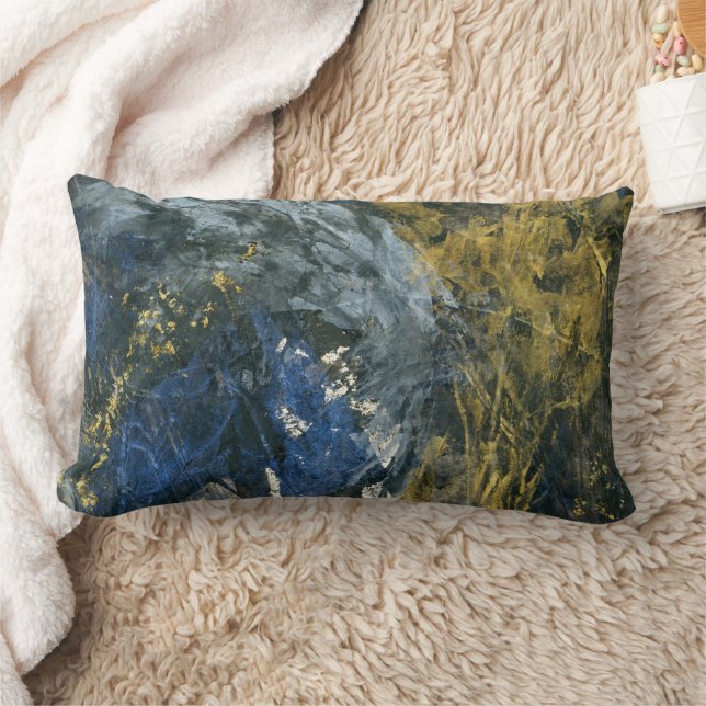 Abstract Navy Blue Black Gold Art Lumbar Pillow (Blanket)