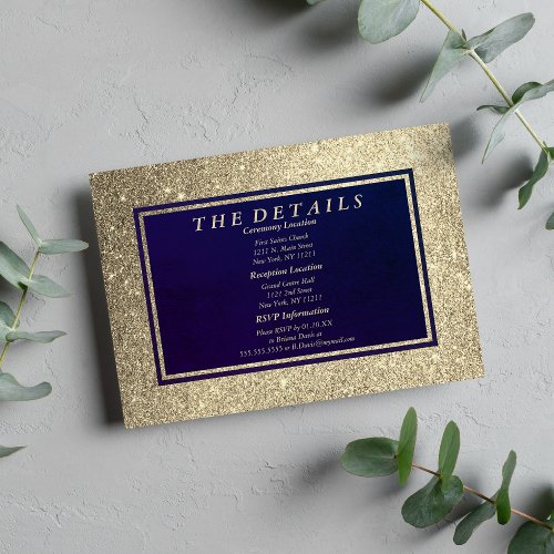 Abstract navy blue faux gold glitter Details Enclosure Card