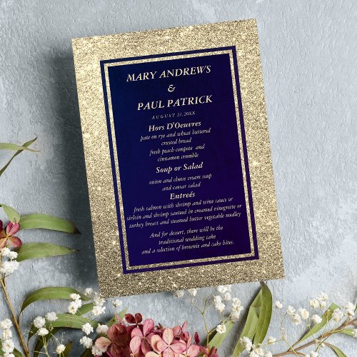 Abstract navy blue faux gold glitter Menu