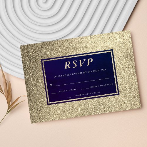Abstract navy blue faux gold glitter RSVP