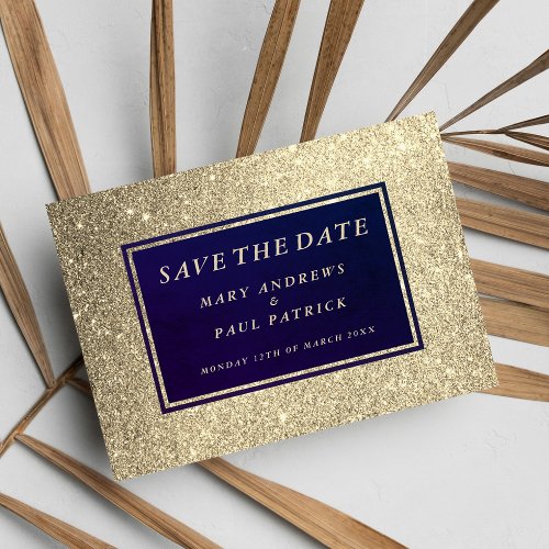 Abstract navy blue faux gold glitter Save The Date