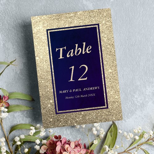 Abstract navy blue faux gold glitter Table Number