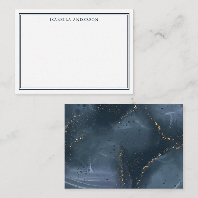 Abstract Navy Blue Gold Glitter Personalized Note Card (Front/Back)