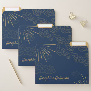 Abstract Navy Blue Gold Monogram 3-pc File Folder