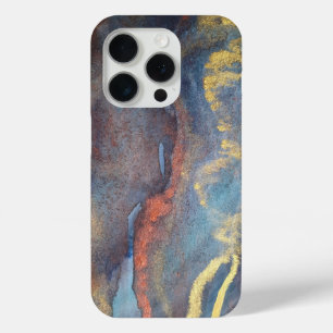 Abstract Navy Blue Gold Watercolor Elegant Modern iPhone 15 Pro Case