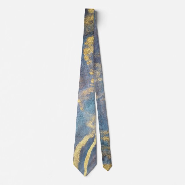  Abstract Navy Blue Gold Watercolor Elegant Modern Neck Tie (Front)
