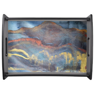 Abstract Navy Blue Gold Watercolor Elegant Modern Serving Tray