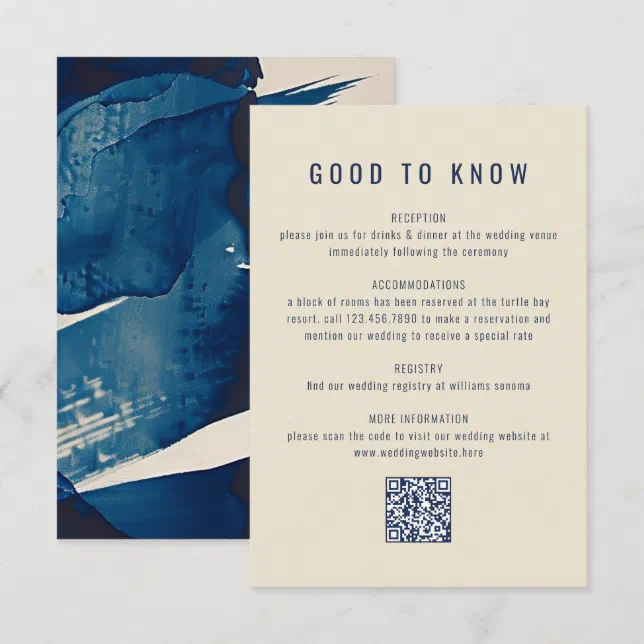 Abstract Navy Blue Ink Painting QR Code Wedding Enclosure Card | Zazzle