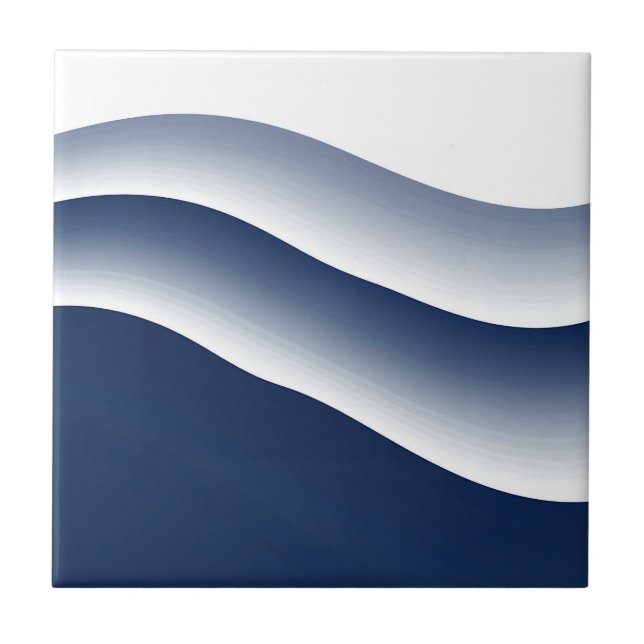 Abstract Navy Blue Ocean Waves Ceramic Tile (Front)