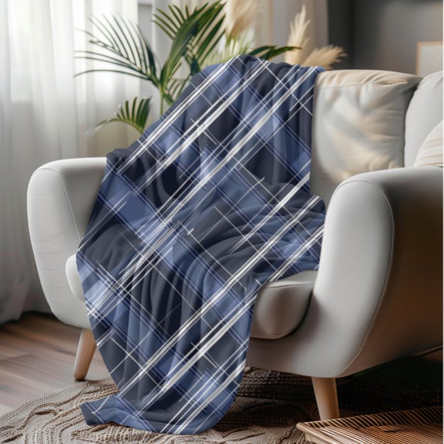 Abstract Navy Blue Plaid Checkered Pattern  Fleece Blanket (Creator Uploaded)